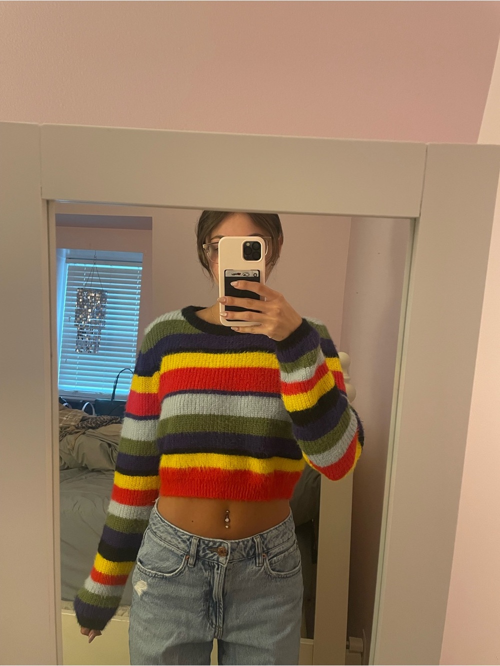Cropped Multi-Color Stripe Sweater
